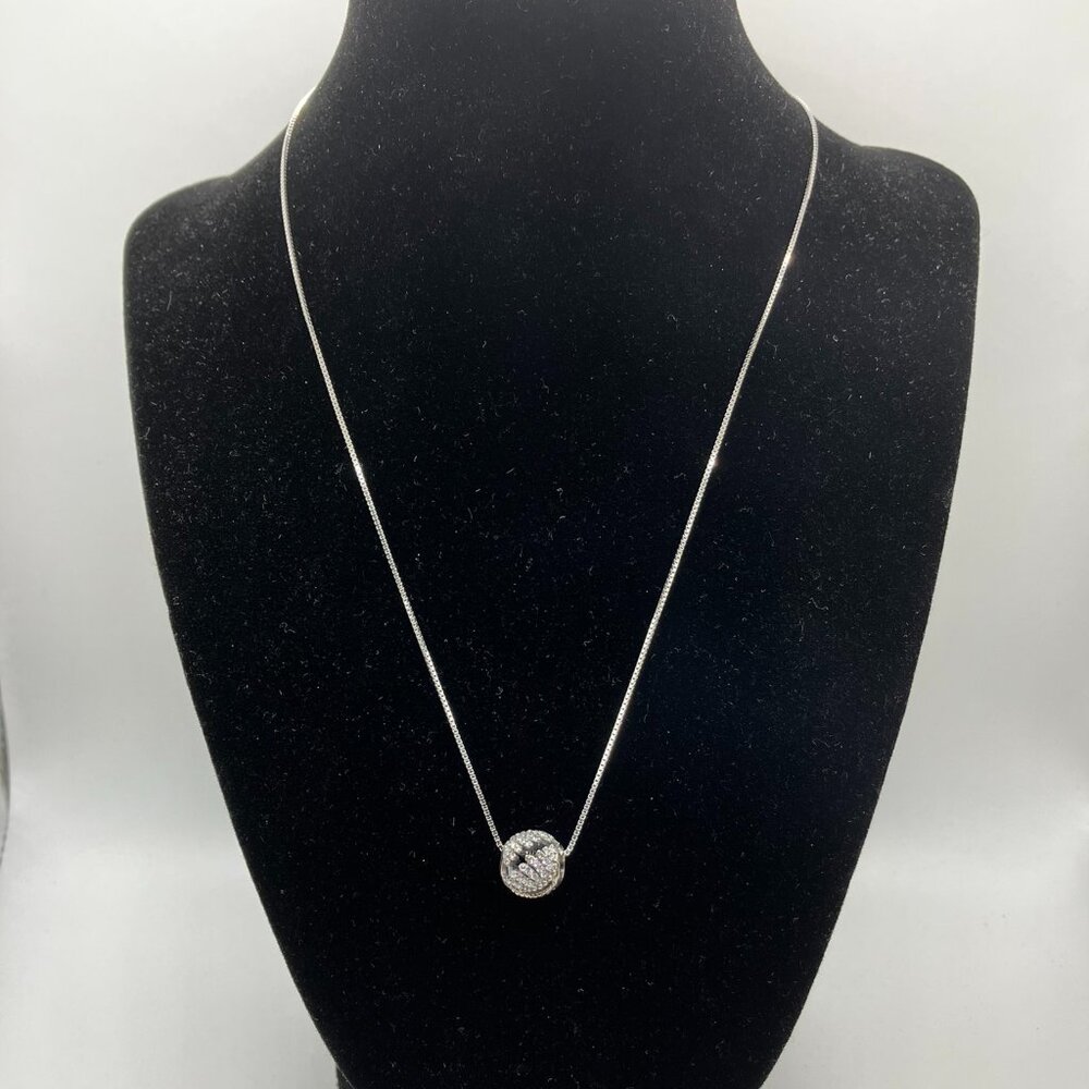 .925 Sterling Silver Micro Pave Cubic Zirconia Pendant BOX Chain 17.7 in NEW